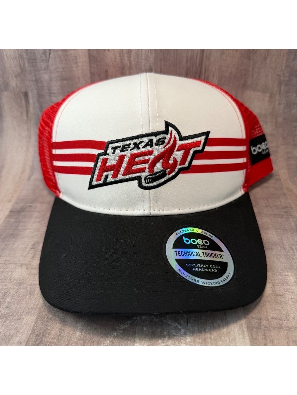 Texas Heat Hockey Trucker Hat Boco Gear Mesh Back Snapback Cap Red White Black